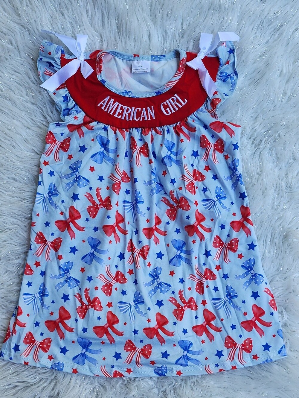 Source Unknown American Girl Red & Blue Bow Print Girls Dress